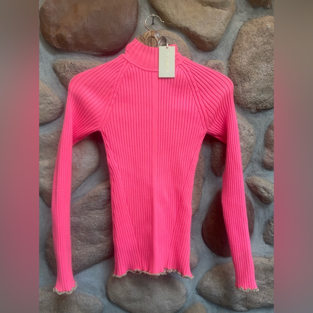 RAMY BROOK NY NWT Hot Pink Mock Neck Ribbed top Beautiful! L